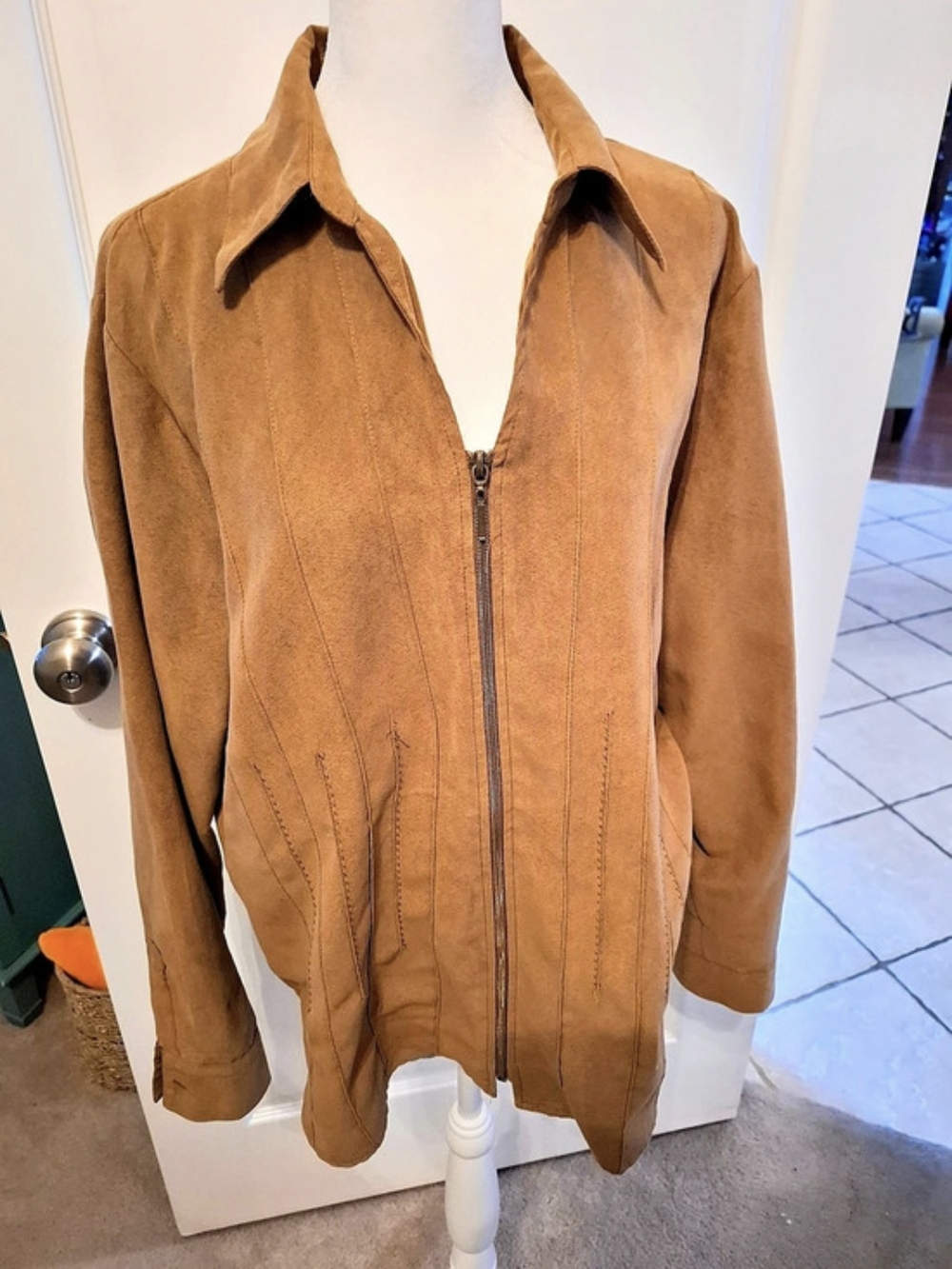 Westbound Brown Zip Front Shirt Size XL